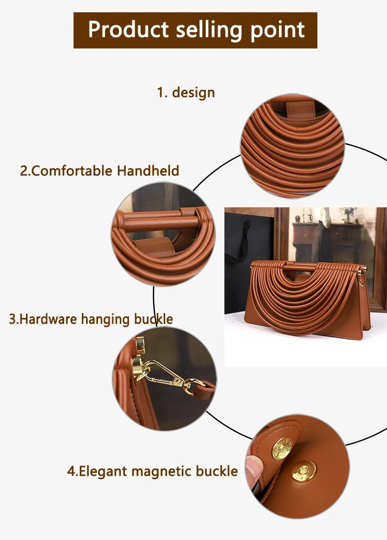 The 2025 new hand-held woven bag with lines is a unique, high-end, individual and fashionable handbag for women
