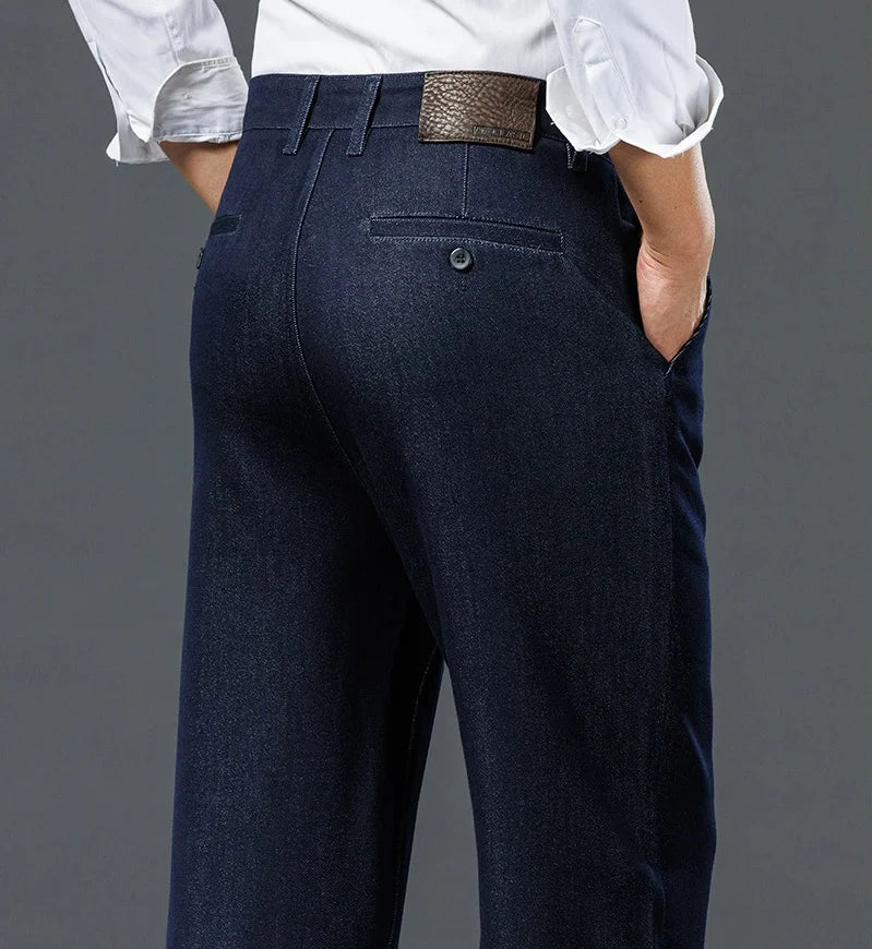 Men's Straight Leg Jeans Streetwear Blue/Black Casual Loose Fit Thick Denim Mid-Rise Trousers for Spring Sizes 40-44