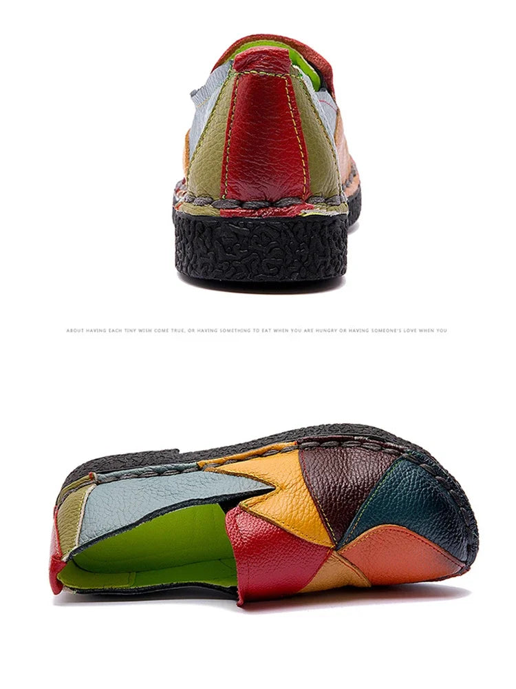 Women's Ladies Female Woman Mother Shoes Flats Genuine Leather Loafers  Mixed Colorful Non Slip On Plus Size 42 women's shoes
