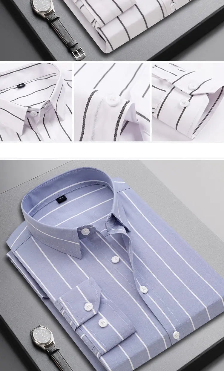 2025 Men's Long-Sleeved Striped Shirt Autumn Youth Business High-Quality Fashionable Cool Versatile Trendy Business Casual