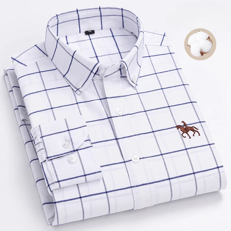 New in shirt 100%cotton plus size long-sleeve shirts for men slim fit formal fashion office shirt hight qulity plaid clothes