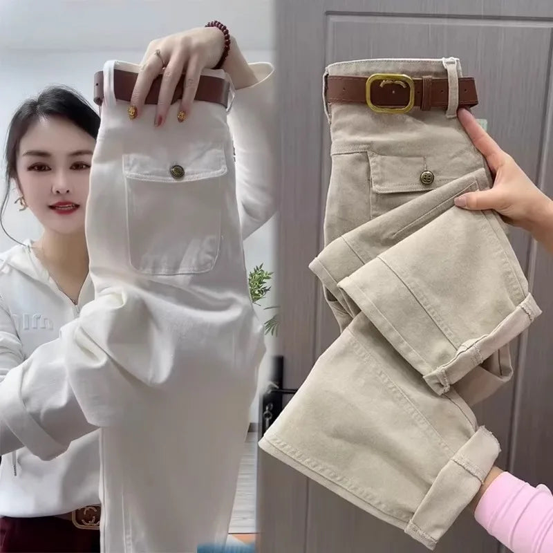 High Waist Thin Denim Jeans Women's plus Size Harem Straight Leg Casual Pants Spring 2025 Style Versatile High Waist Crop Jeans