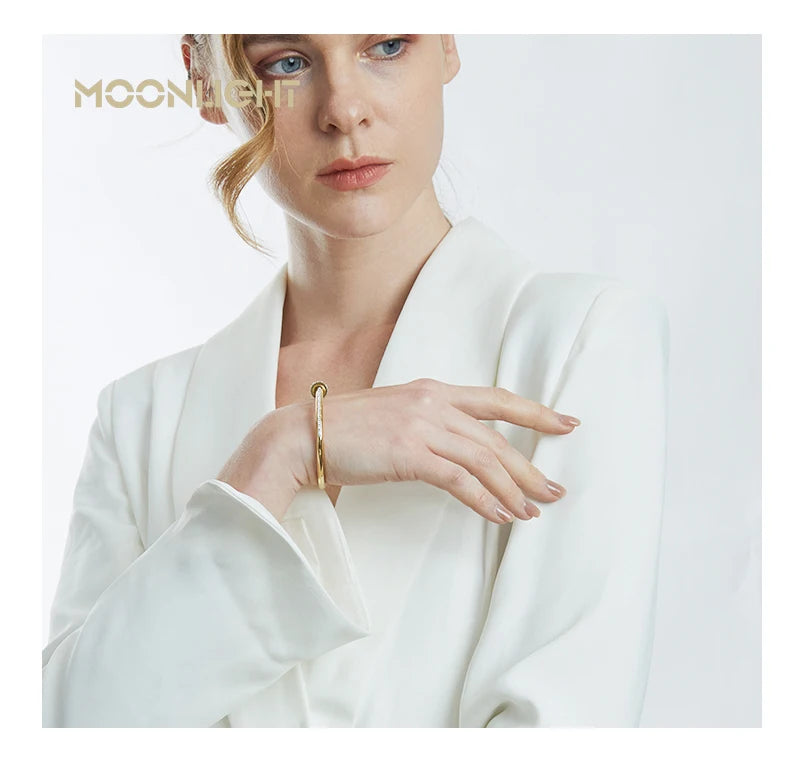 MOONLIGHT Classic Stainless Steel Zircon Bangle For Women Circular Screw Bracelet Female Jewelry Gifts Fashion Accessories