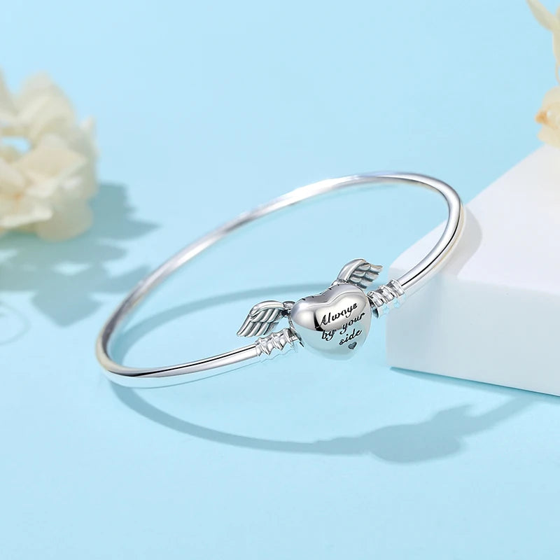 Original 925 Sterling Silver Bracelets Bangles Love Family Friends Heart Charms Beads Bangle For Women DIY Luxury Jewelry Gift