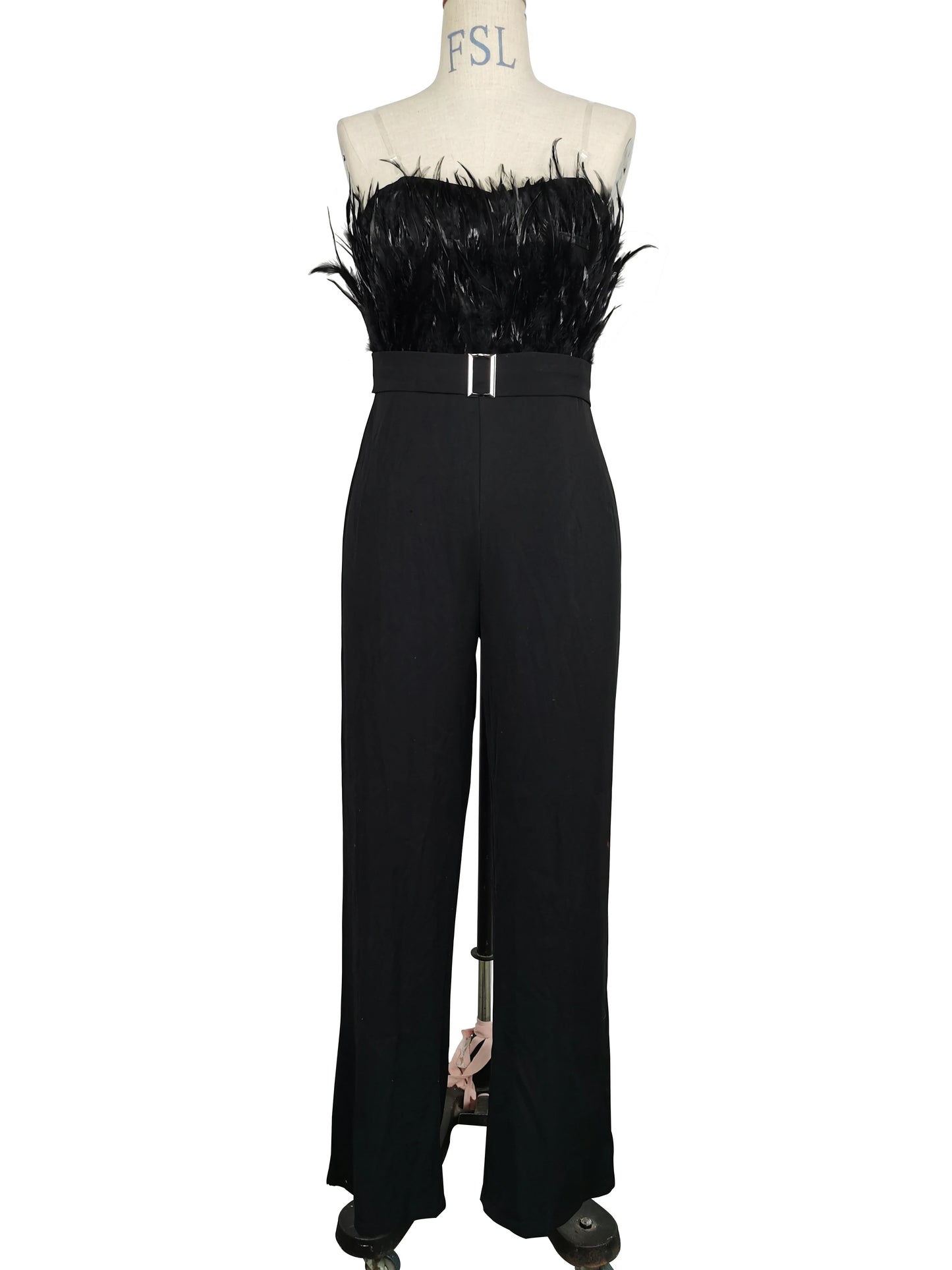 Jumpsuit Women Elegant Long Jumpsuit Strapless Slash Neck Feather Tube Top Sexy Fashion Party Night Evening Jumpsuit 2021 Summer
