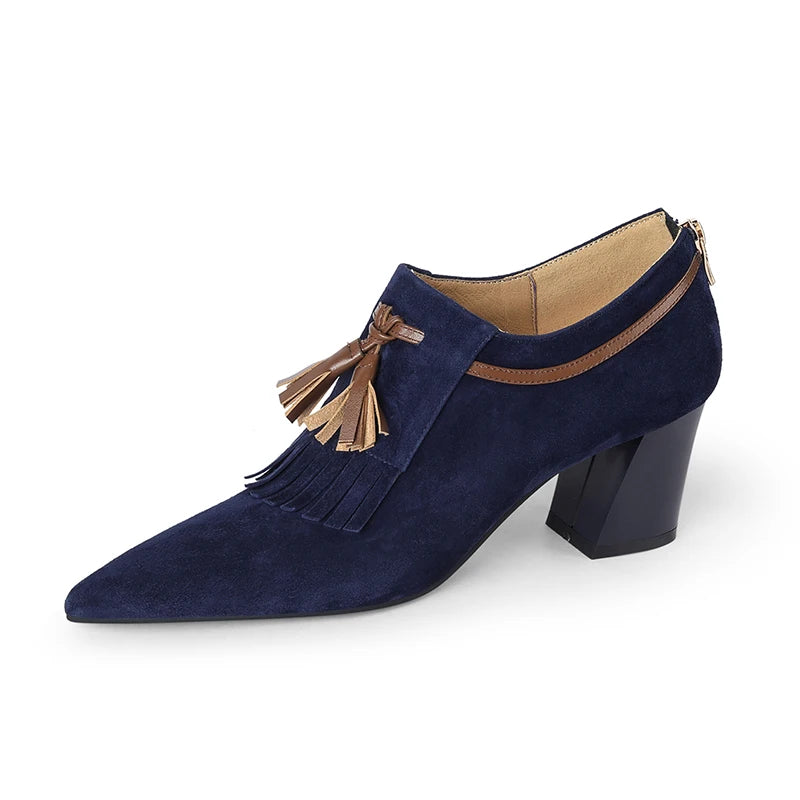 2025 Spring Women Shoes Pointed Toe Chunky Heel Women Pumps Sheep Suede High Heels Belt Buckle Shoes for Women zapatos de mujer