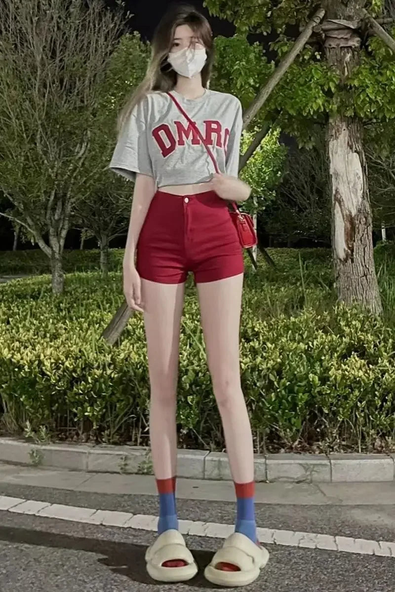 Women's Denim Shorts Summer Red Jorts Female Short Jeans Pants Aesthetic Outfits Fashion Clothing 2025 New In Youthful Luxury XL