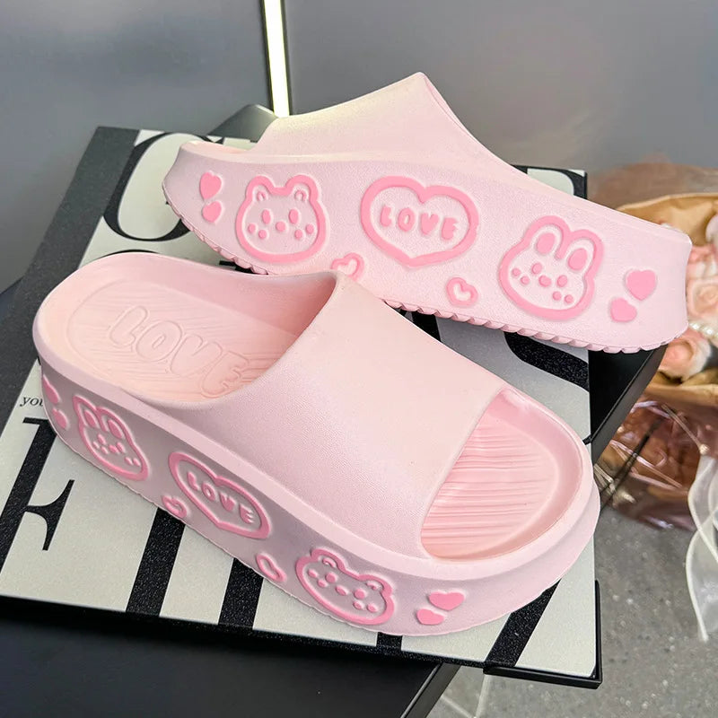EVA Thick-soled Slippers for Women Outdoor Fashion Print Wedge Platform Slides Woman Sandals 2025 Non-Slip Soft Sole Beach Shoes