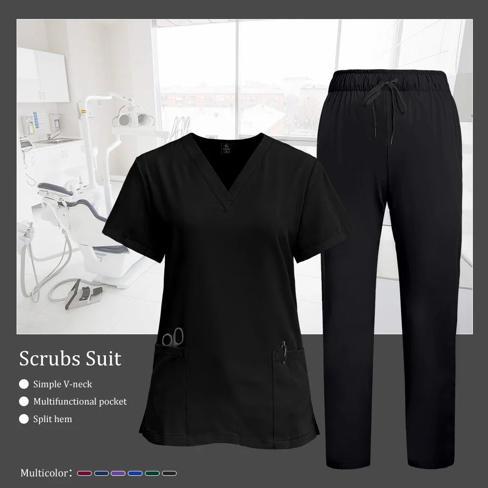 Scrubs Medical Unifroms Women Surgical Nursing Clothes V Neck Hospital Doctor Workwear Pet Clinic Veterinary Overalls Wholesale