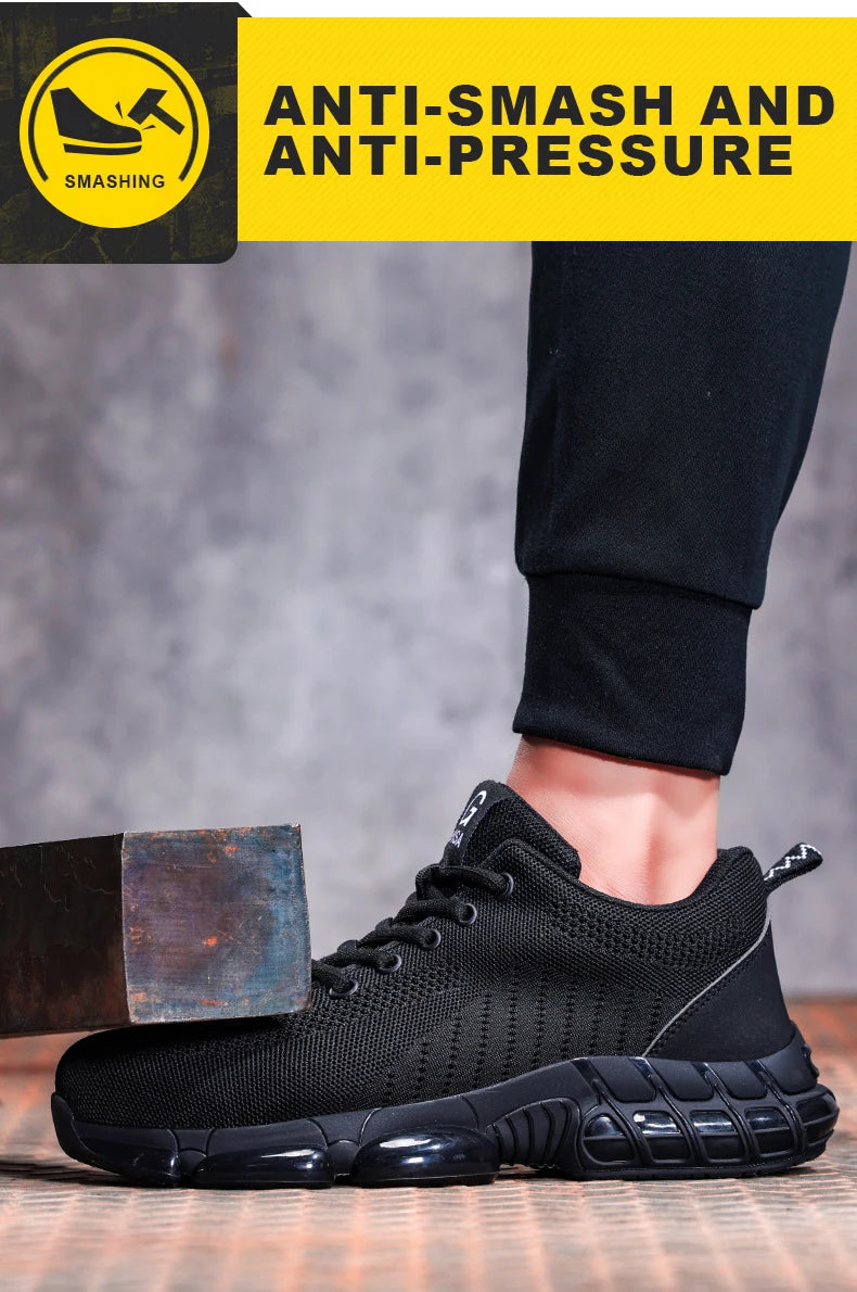 Steel Toe Work Shoes for Men Women Comfortable Lightweight Black Safety Construction Working Shoes Anti-Smash Anti-Puncture