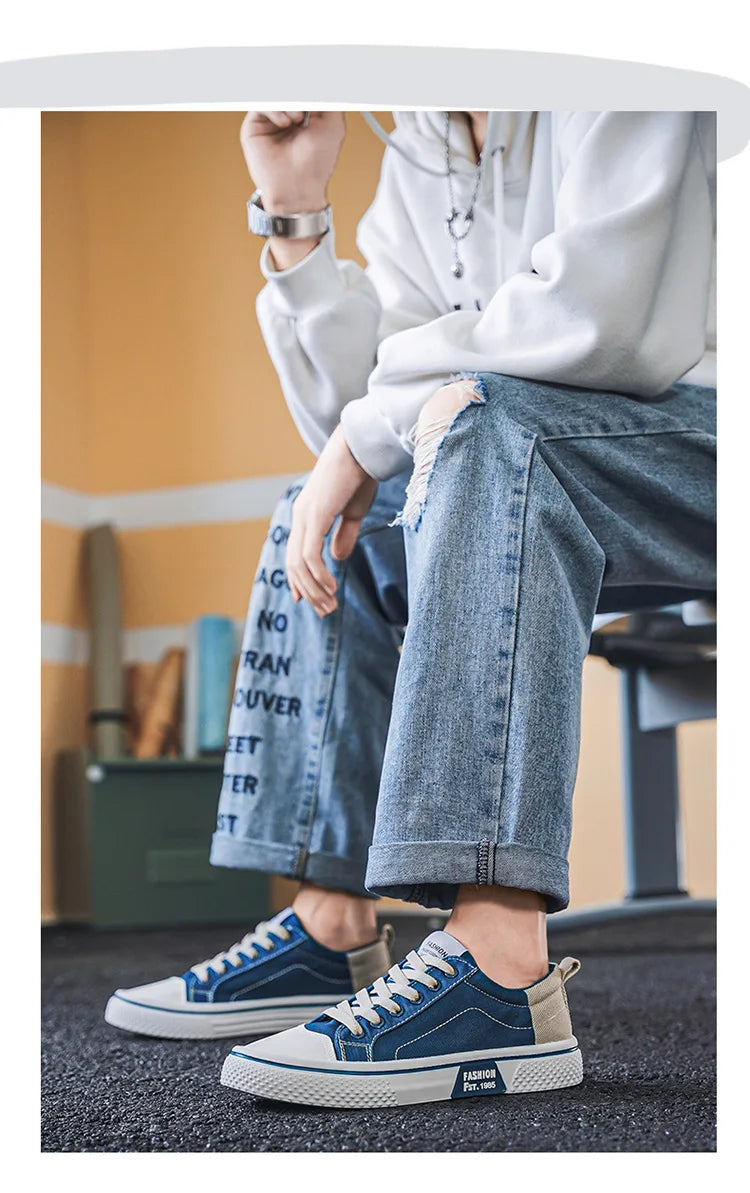 Mens Breathable Canvas Skate Shoes Soft Sole Casual Sneakers Trendy Versatile Lightweight Non-Slip Slip-On Sports Footwear 37-48