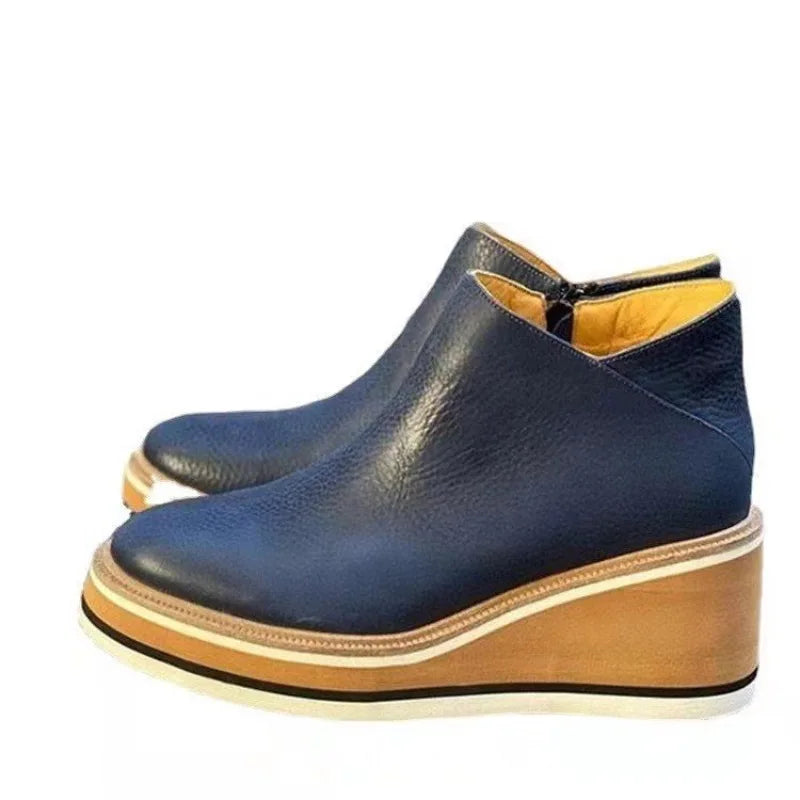 2025 New Women's Boots Designer Wedge Platform Boot Fashion Zipper Ankle Boots for Women Pu Leather Casual Boots Botas De Mujer