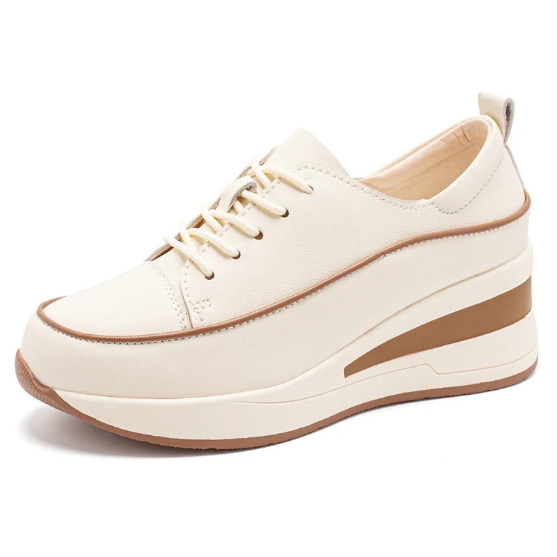 Four Seasons New Style Wedge Heel Height-Increasing Casual Women's Shoes, Versatile Thick-Soled Women's Non-Slip Single Shoes for Spring and Autumn, White Shoes