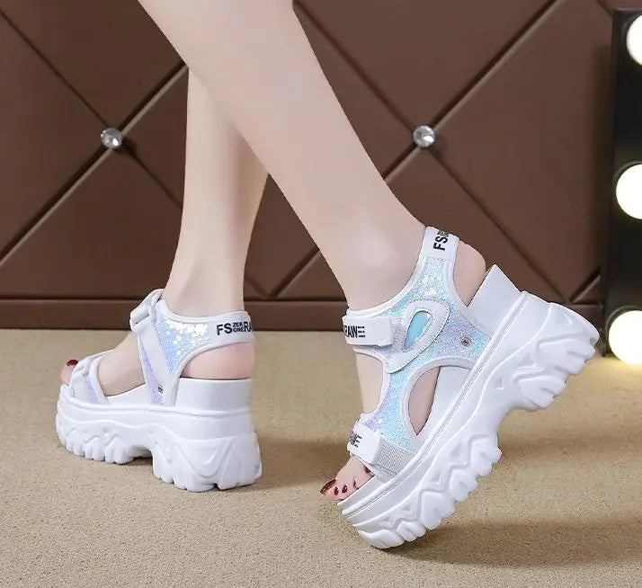 New Women Summer Wedge Sandals Transparent PVC Crystal Chunky Platform Shoes Woman Rainbow Thick Bottom Sandalias