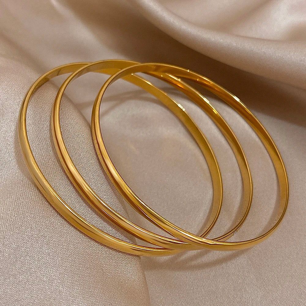 3pcs/set Glossy Curved Gold Color Bangles Bracelets for Women Men Stainless Steel Simple Bangles Classic Jewelry Set