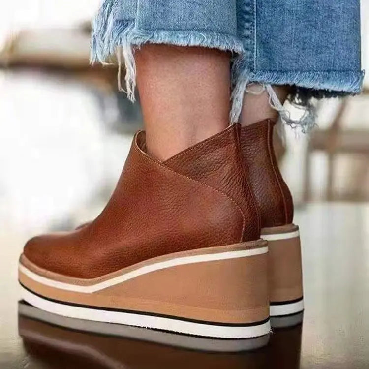 2025 New Women's Boots Designer Wedge Platform Boot Fashion Zipper Ankle Boots for Women Pu Leather Casual Boots Botas De Mujer