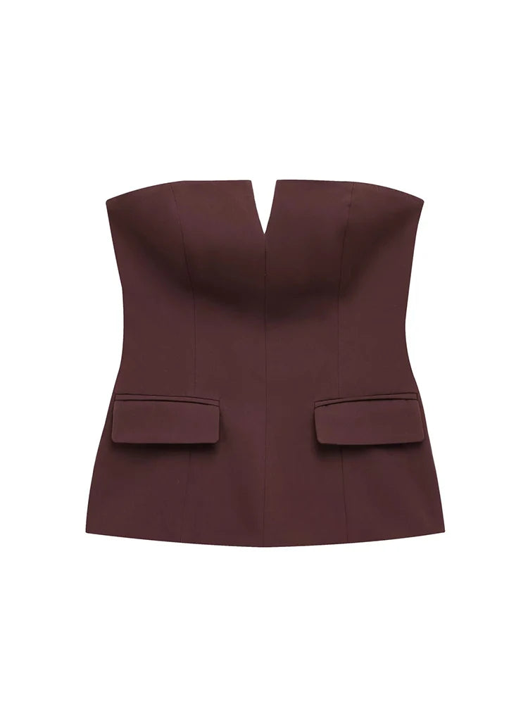 TFMLN Spring Summer Women Strapless Crop 2025 Tops Basic Sleeveless Office Lady Tops Trend Street Classic Solid Tube Tops