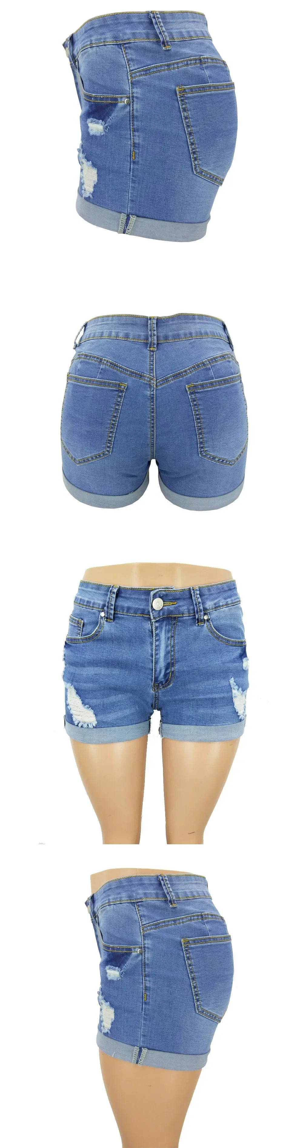 Denim Jeans Women Denim Shorts Stretch Skinny Ripped Hole Bodycon Slim Low Waist Jegging Leisure Sexy Trousers Shorts Streetwear