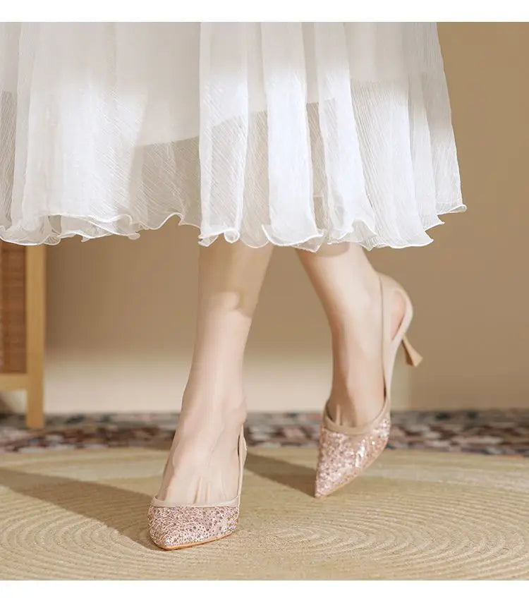 Comfortable High Heels for Women Summer 2026 New Pointed Toe Slim Heel Mesh Design Niche Popular Single Shoes