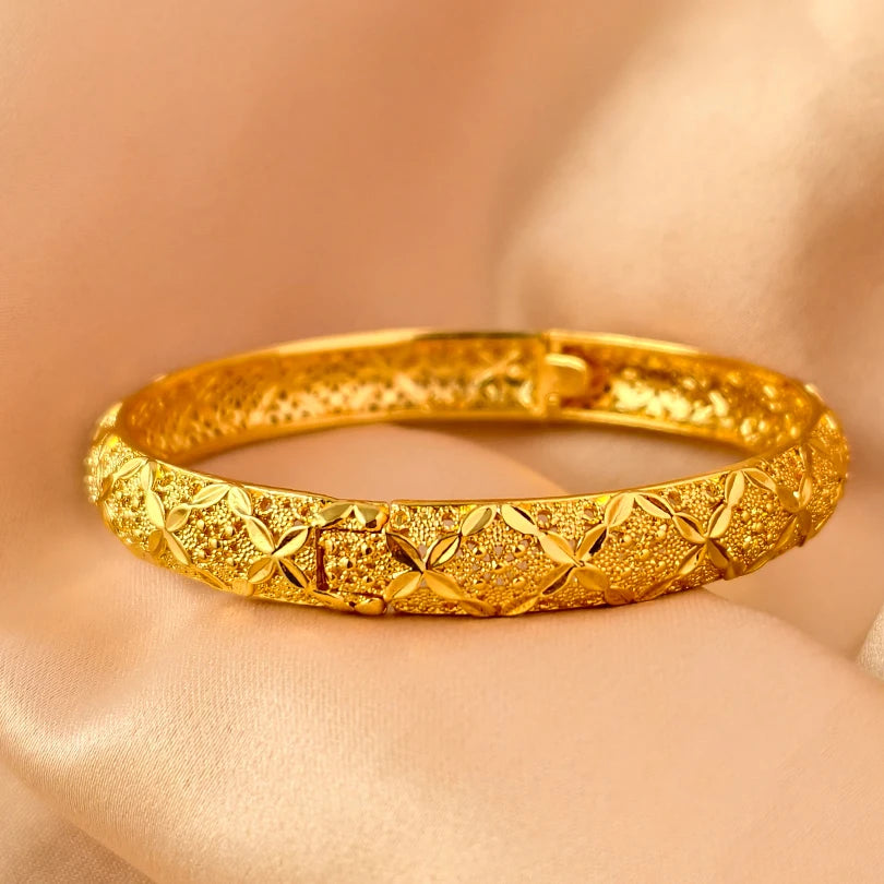 Dubai Gold Plated 24K Bangles for Women Jewelry Exaggerated Style Bracelets Banquet Party Bijoux Nigeria Wedding