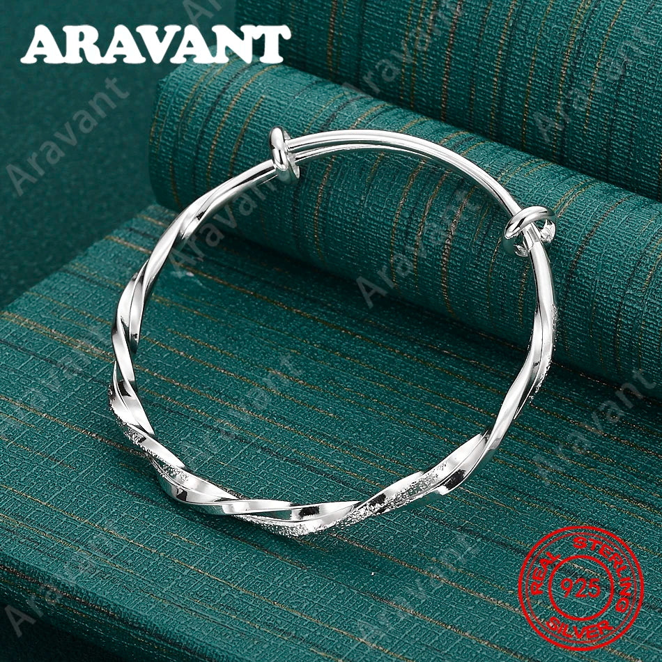925 Sterling Silver Adjustable Bangle, A Fresh And Elegant Design For Women, Perfect For Engagement Jewelry.