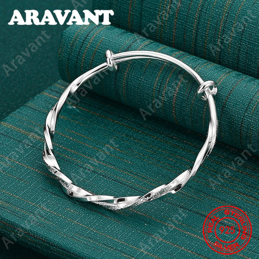925 Sterling Silver Adjustable Bangle, A Fresh And Elegant Design For Women, Perfect For Engagement Jewelry.