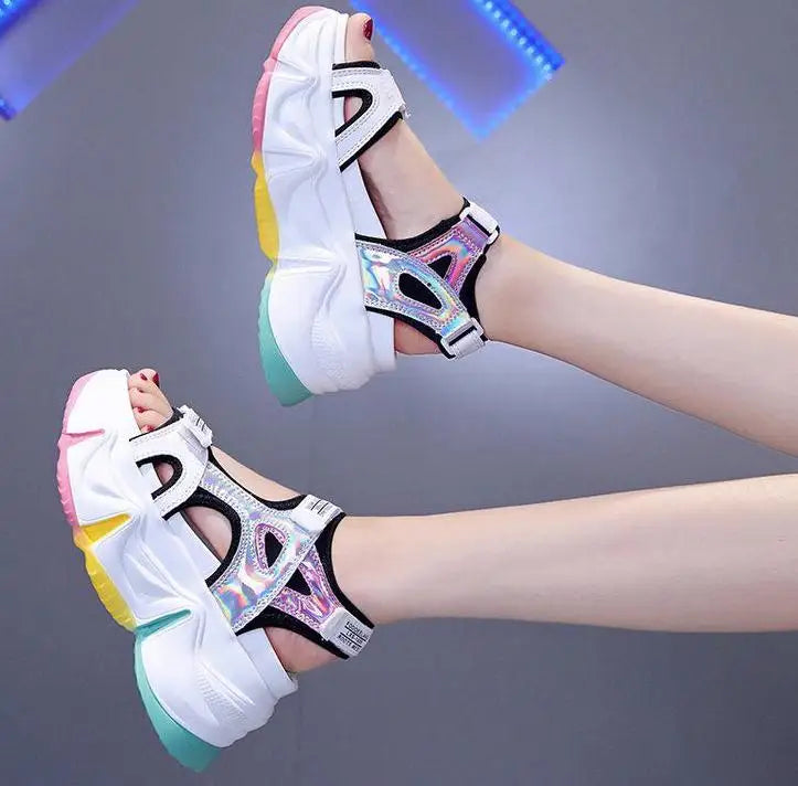 New Women Summer Wedge Sandals Transparent PVC Crystal Chunky Platform Shoes Woman Rainbow Thick Bottom Sandalias
