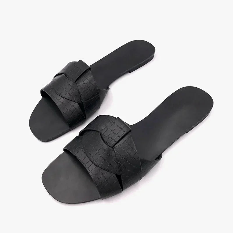 Women Outdoor Summer Sandals 2024 Ladies Beach Slides Flip Flops Fashion PU Leather Open Toe Female Sandal Woman Shoes