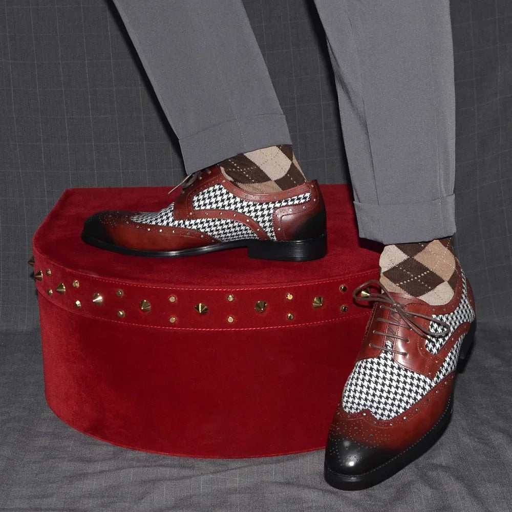 Mens Dress Shoes Original Luxurry Fabric and Genuine Leather Brogue Social Party Business Lace Up Derby Wedding Formal Shoes Men