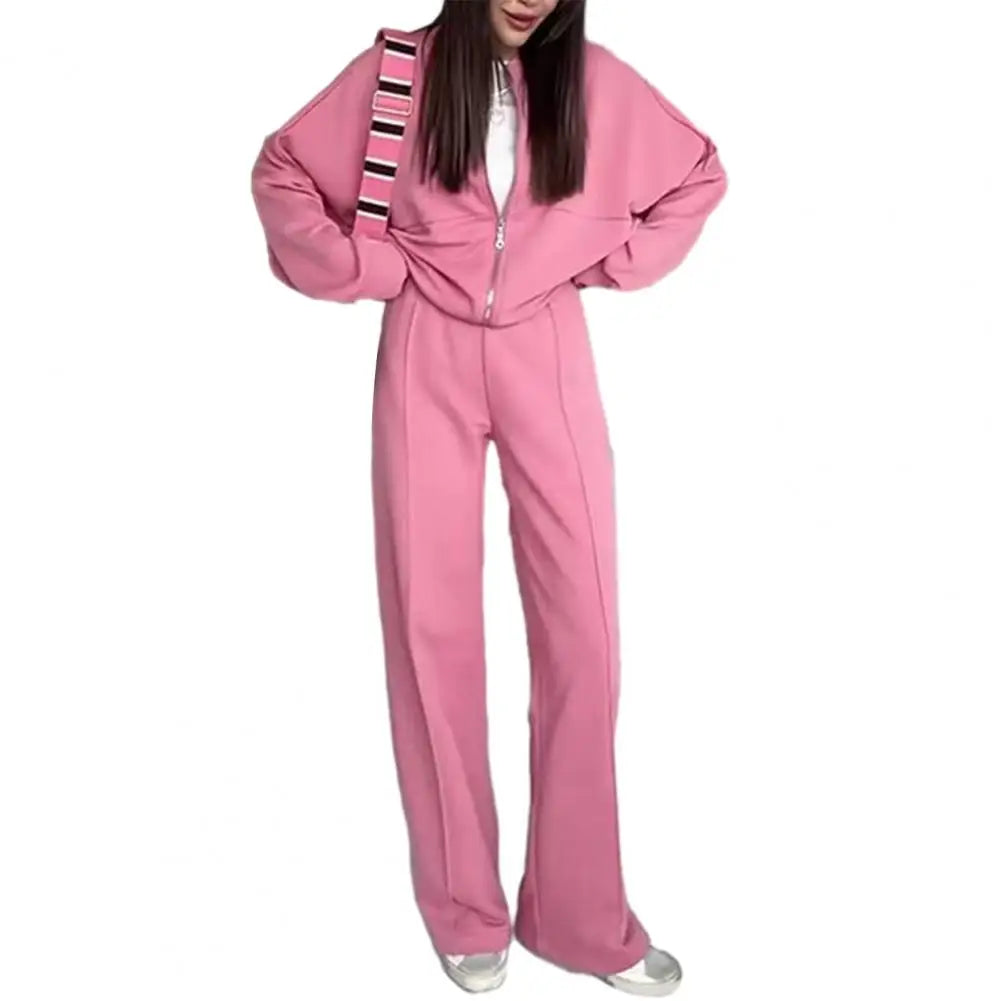 Women's 2 Piece Outfits Fall Casual Zip Up Tracksuit Long Sleeve Sweatshirt And Wide Leg Sweatpant Lounge Set Женский костюм