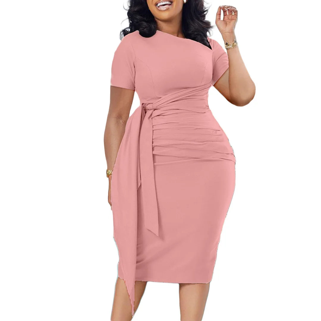White Dress Women Sexy Bodycon Dresses Round Neck Sleeveless Slim Sheath Pleated High Waist Hip Wrap Elegant Mid Length Vestidos
