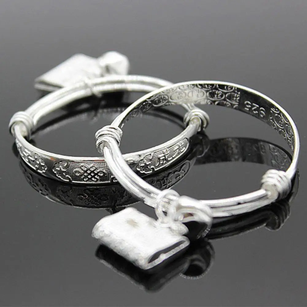 Jewelry Bangle Bracelet Adjustable Embossing Design Bell Pendant Baby for Toddler