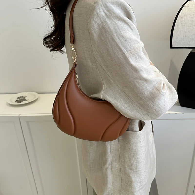 Women's French Handbag Shoulder Bag Textured Crossbody Bag Zipper Closure & Adjustable Strap Versatile for Work, Casual & Travel