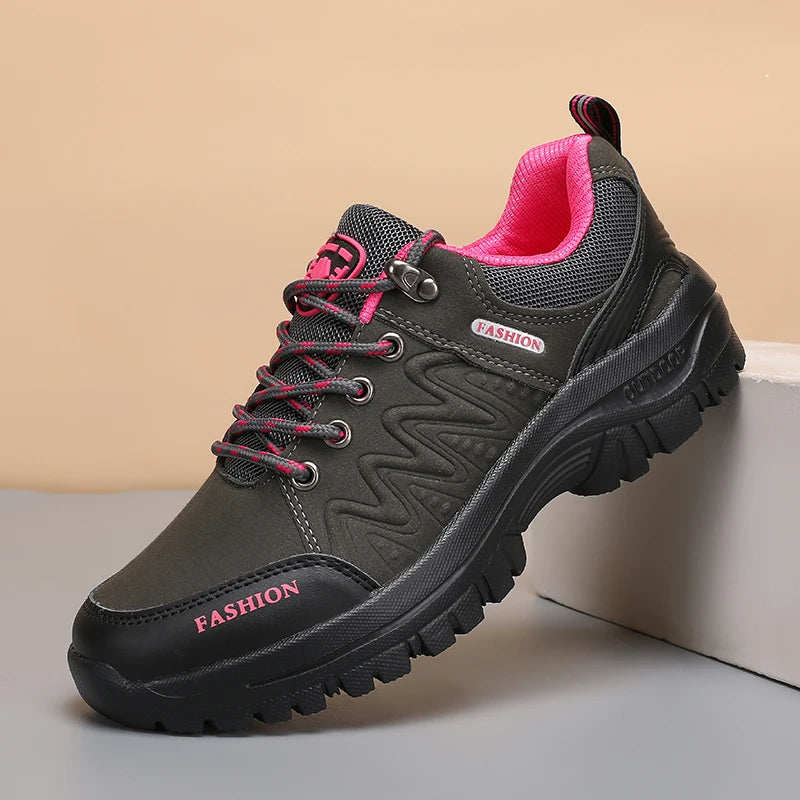 Ladies' Outdoor Hiking Shoes with Black and Pink Non Slip Soles Fashionable Sports Shoes Breathable Mesh Running Hiking Boots