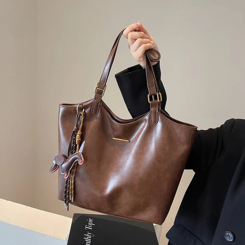 Women Vintage Shoulder Bag PU Leather Retro Tote Handbag Large Capacity Fashion Underarm Bag Female Travel Work Bag