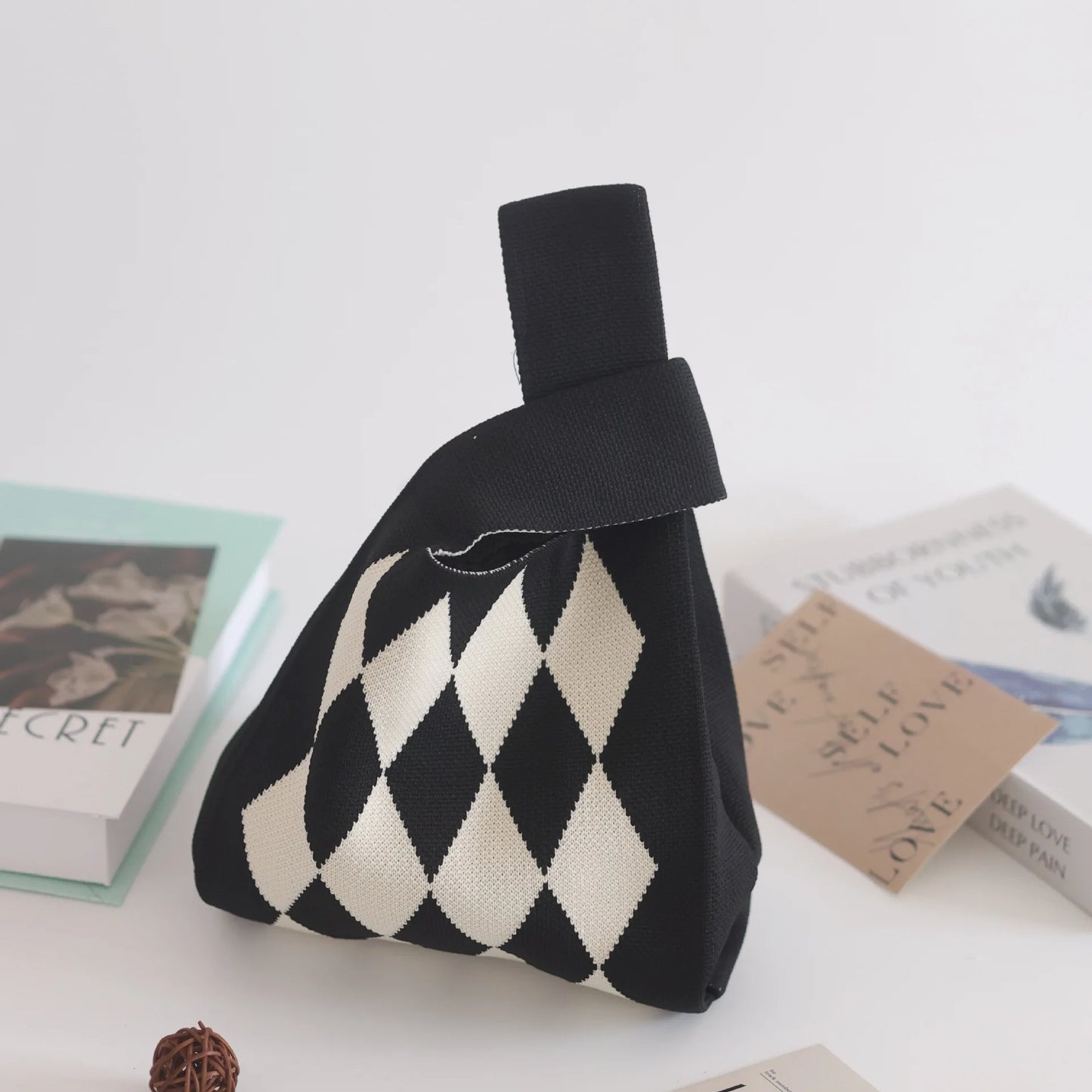 Women'S Knot Wrist Tote Bags Handmade Knitted Bag Portable Mini Striped Bucket Phone Bags Large Capacity Spring Summer Handbags