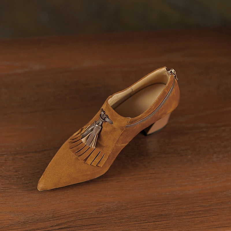 2025 Spring Women Shoes Pointed Toe Chunky Heel Women Pumps Sheep Suede High Heels Belt Buckle Shoes for Women zapatos de mujer