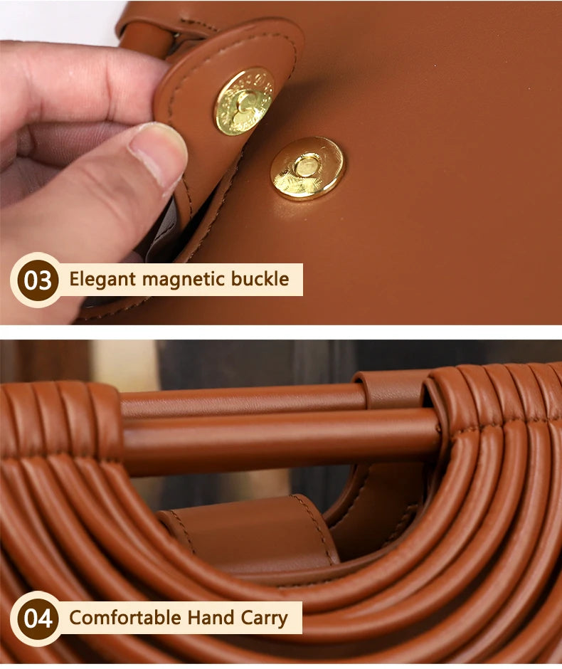The 2025 new hand-held woven bag with lines is a unique, high-end, individual and fashionable handbag for women