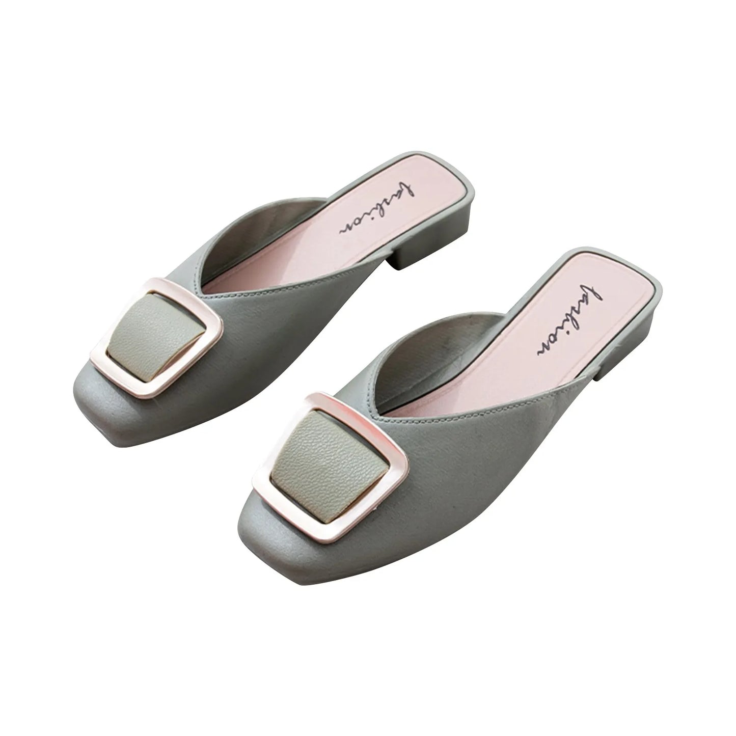 Slippers Women's Summer with New Fashion Square Toe Flats Sandals Shoes Muller Spring Flip Flops Slides Outdoor Work Ladies