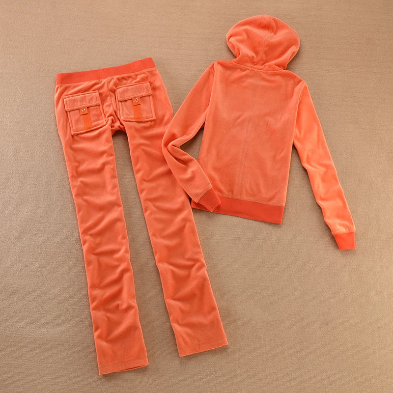 Velvet Tracksuit for Women 2025 Women's Hooded Jacket and Pants Suit Two Piece Set Women's Outfit