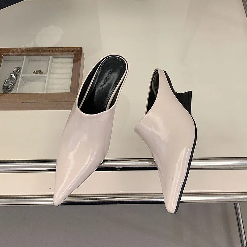New Women Mules Wedges Shoes Female Pumps Slippers Fashion Pointed Toe Ladies Heeled Slides Slippers Sandals Wedges Shoes