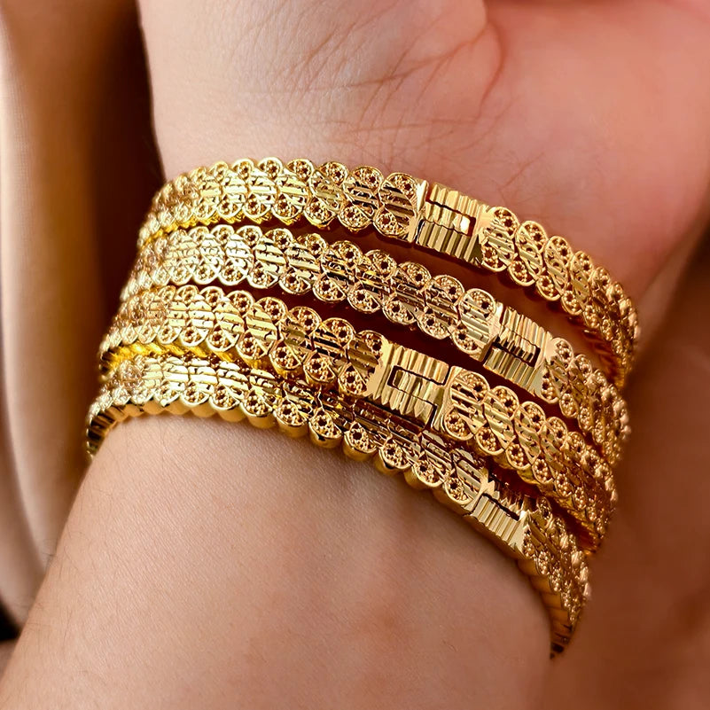Dubai Gold Plated 24K Bangles for Women Jewelry Exaggerated Style Bracelets Banquet Party Bijoux Nigeria Wedding
