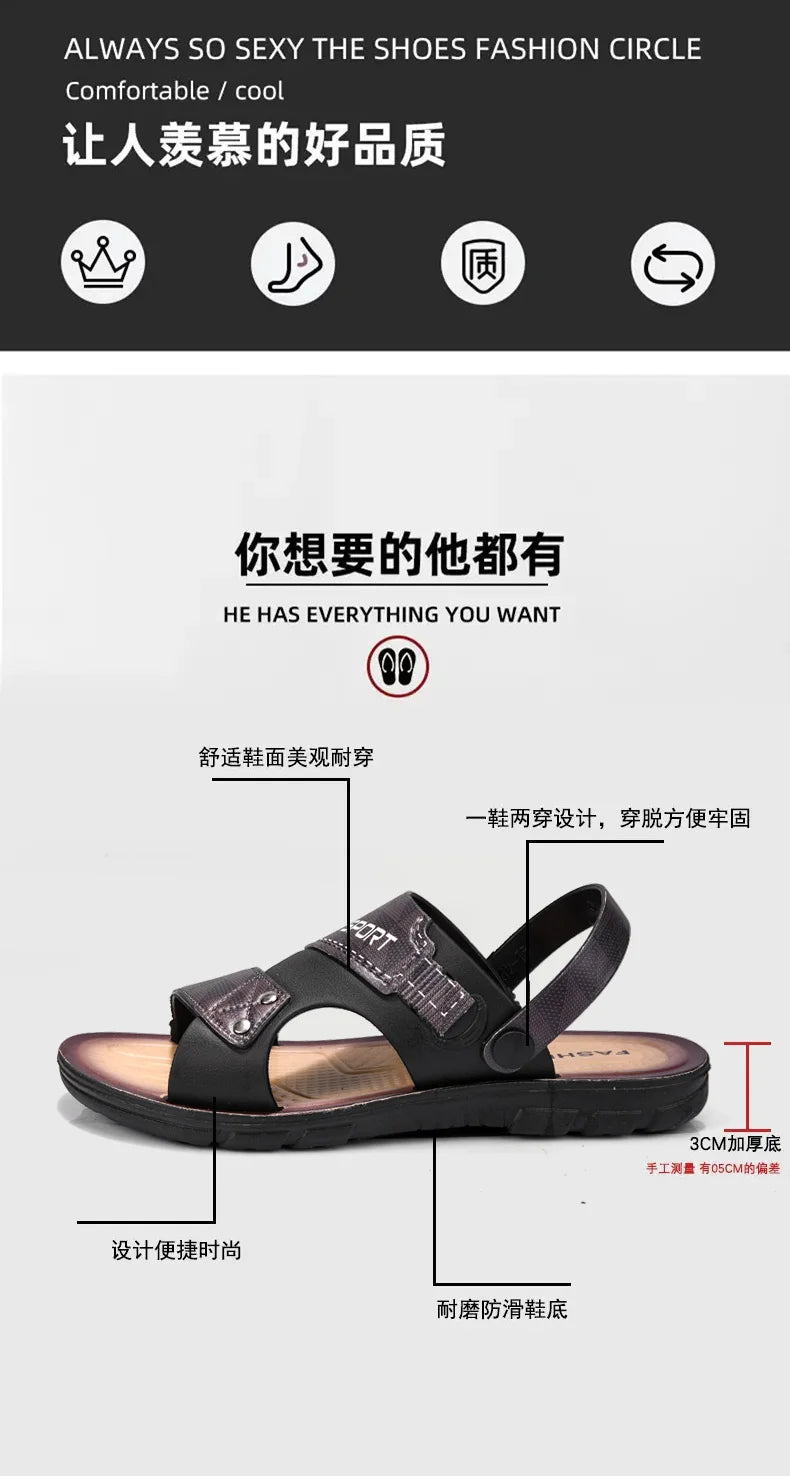 Men's Slippers Sandals Summer New Sandals Male Adult Casual Slippers For Men Beach Shoes Non-slip Open-toe Sandals For Outdoor