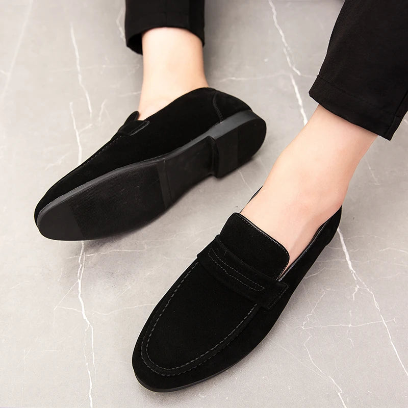 Men Dress Shoes Loafers Suede Pointed Toe Low Heel Fashion Business Casual Breathable Wedding Daily Dress Shoes Zapatos Hombre