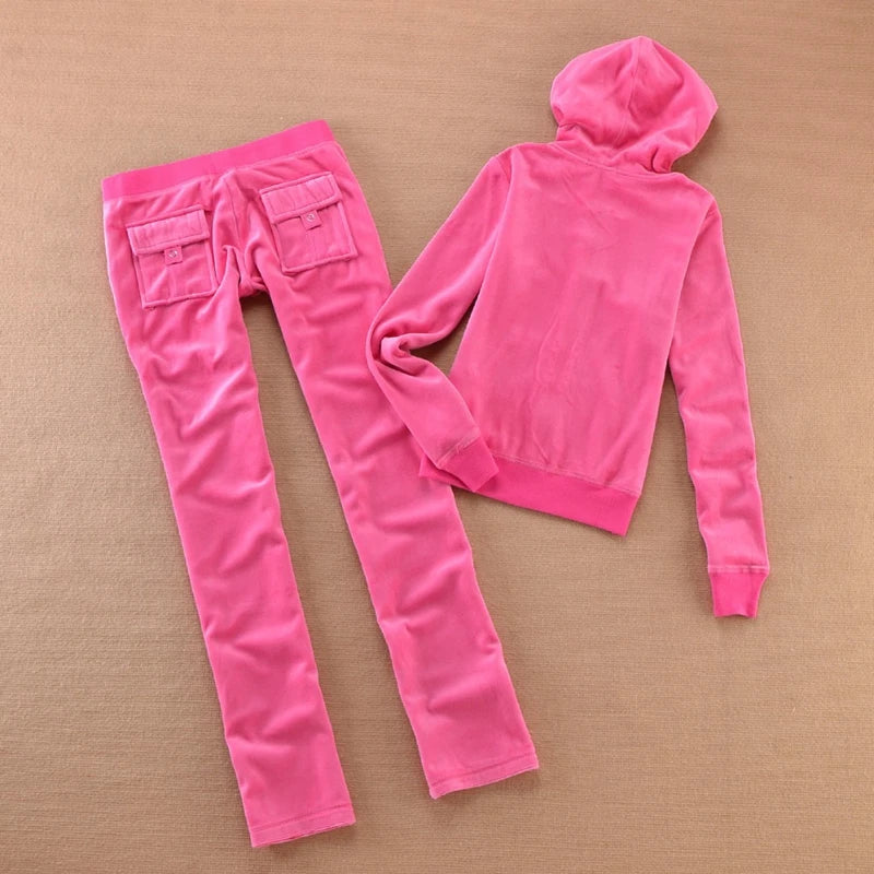 Velvet Tracksuit for Women 2025 Women's Hooded Jacket and Pants Suit Two Piece Set Women's Outfit