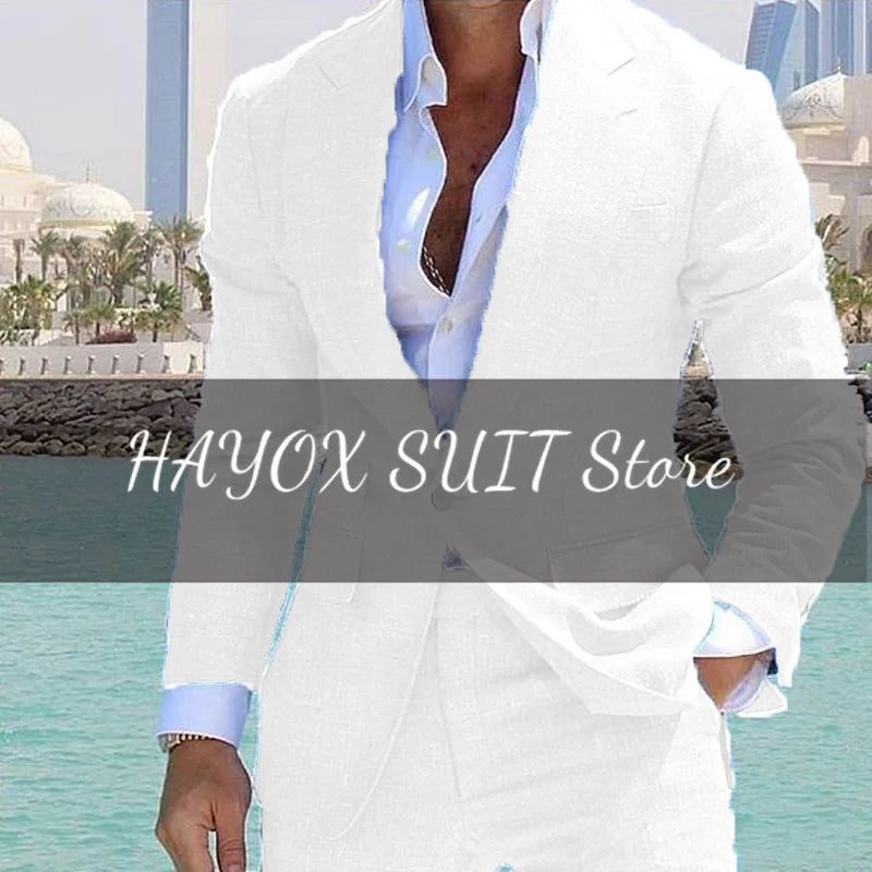 Men's Suit 2 Piece Set Linen Lapel Slim Fit Single Button Casual Comfortable Suit Formal Groom Best Man Dress Elegant and Stylis
