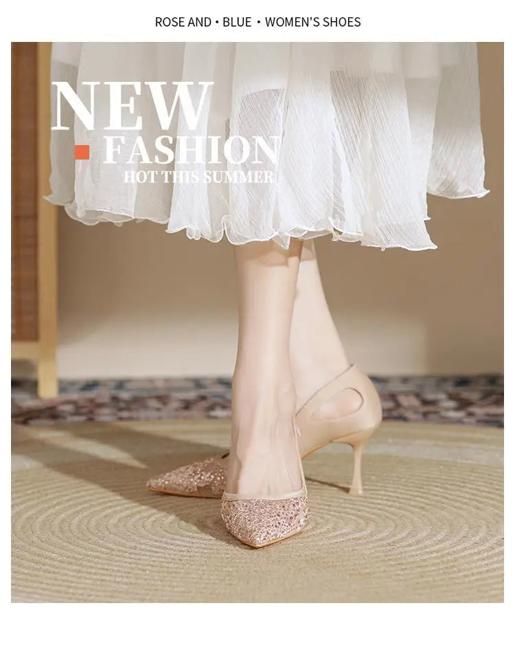 Comfortable High Heels for Women Summer 2026 New Pointed Toe Slim Heel Mesh Design Niche Popular Single Shoes