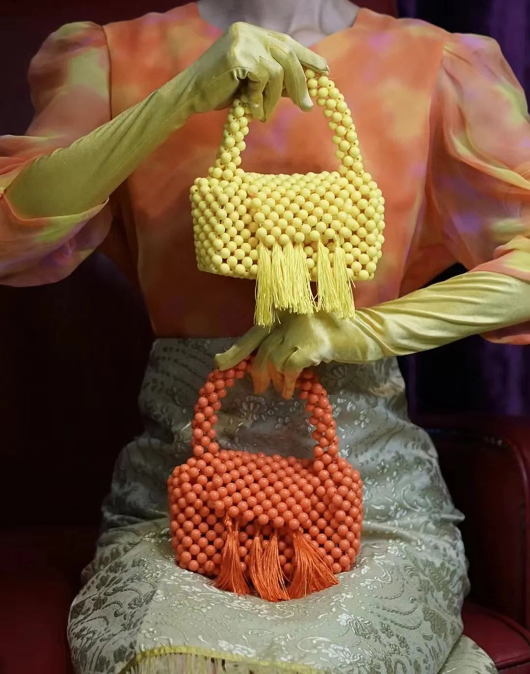 Fashion New Beaded Handbags For Women Handmade Trendy Portable Purse Party Beading Bag Tassel Shoulder Tote Bags With Fringe