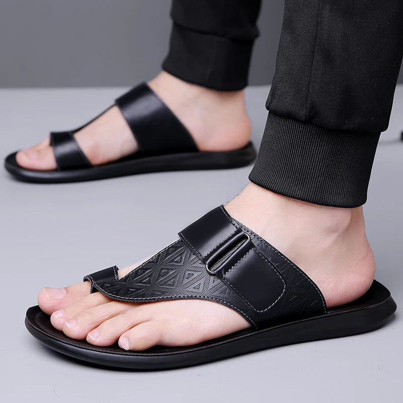 Men's Summer Sandals Breathable Fashion Simple Toe-Thru Soft Flat Bottom Beach Shoes Comfortable Classic Slippers