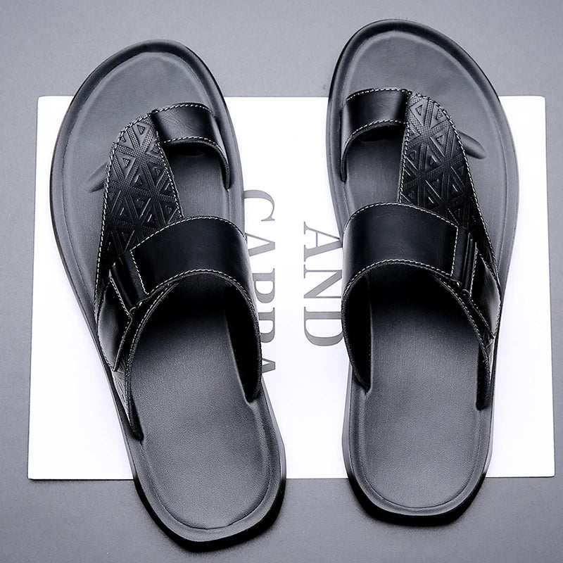 Men's Summer Sandals Breathable Fashion Simple Toe-Thru Soft Flat Bottom Beach Shoes Comfortable Classic Slippers